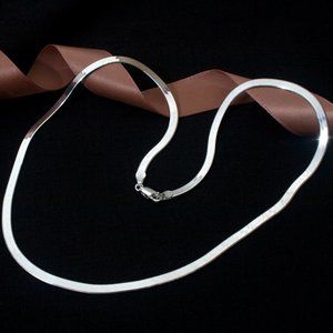 Sterling Silver Herringbone Necklace Layering Flat Snake Chain Stamped 925 ITALY